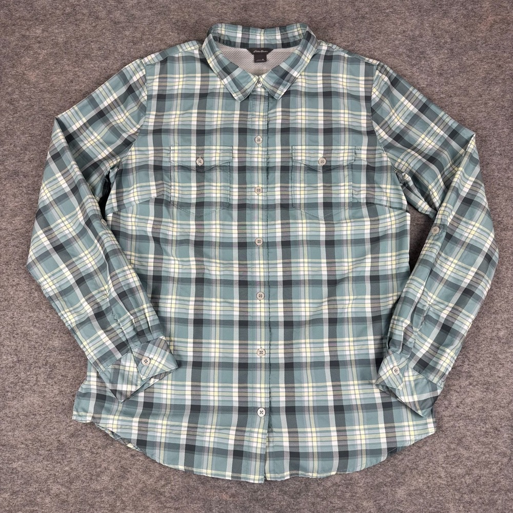 Eddie Bauer Button Up Trail Shirt Long Sleeve Plaid Polyester Womens Medium M